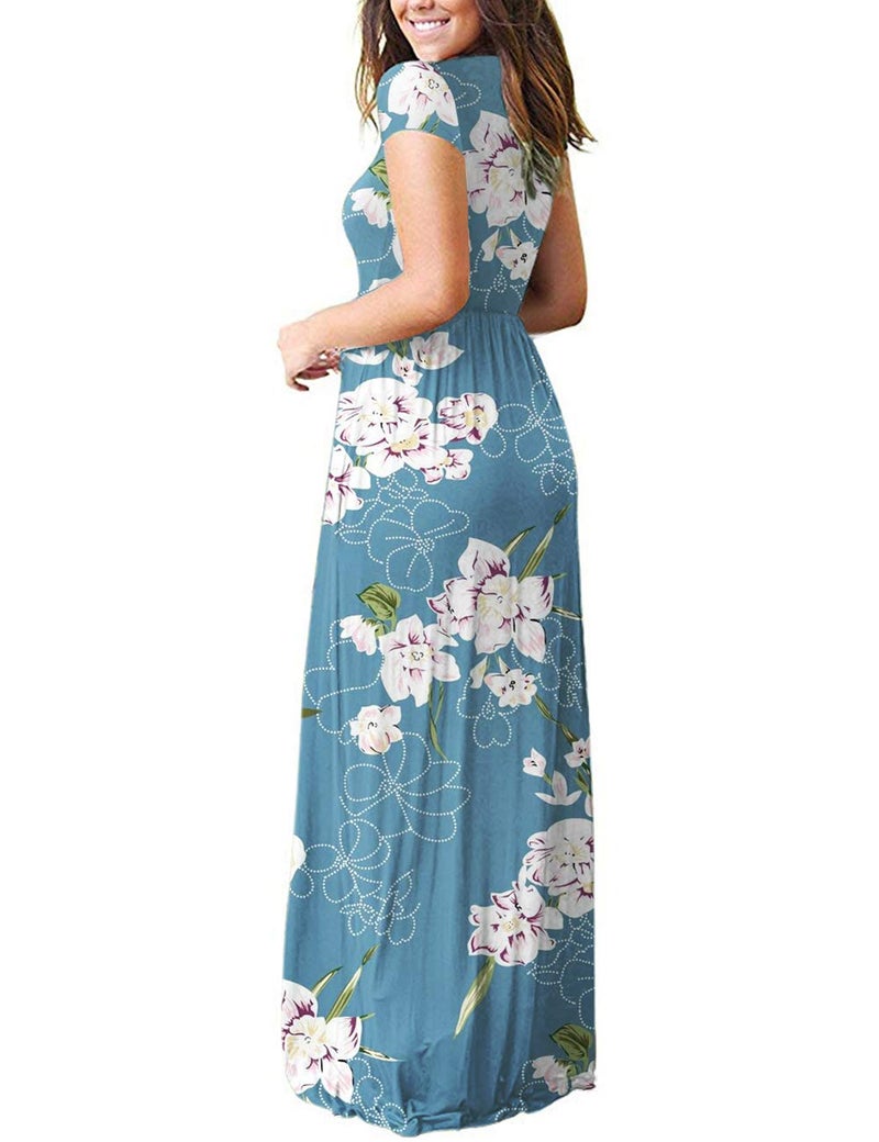 AUSELILY Women's Short Sleeve Loose Plain Casual Long Maxi Dresses for Women 2026 Floral Light Blue 2XL - Image 4